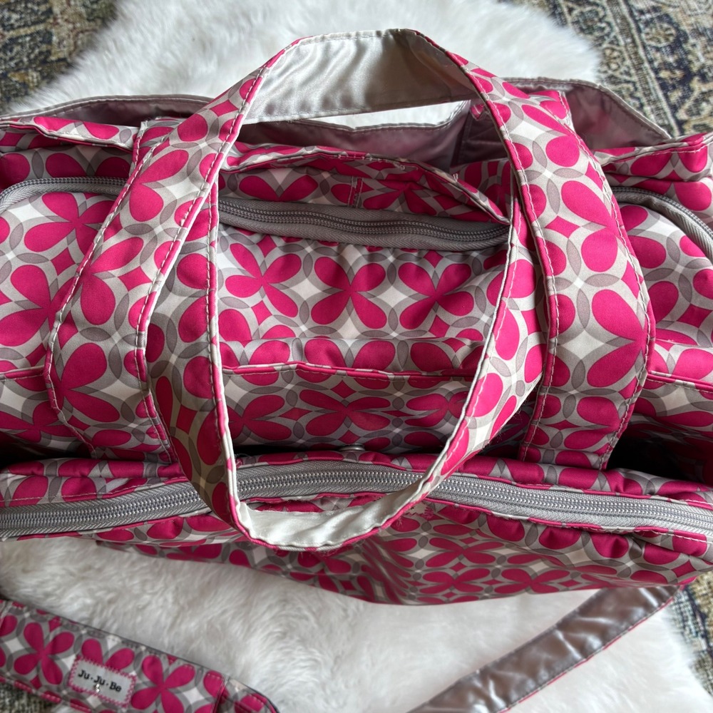 Ju Ju Be Be Prepared Pink Pinwheel Diaper Bag Large Floral Travel Tote - Picture 5 of 16